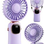 ColdSky Portable Handheld Fan, 4000mAh Battery Operated 3 in 1 Multifunction Personal Travel Fan with Digital Display, 90° Foldable Desk Fan with Base, 5 Speed Lash Fan for Makeup/Commute/Office