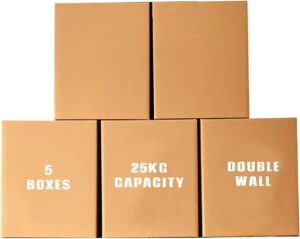ECVV [5 Pack] Large Double Wall 100% Recyclable Corrugated Cardboard Moving Boxes with 25 KG Capacity, [45 x 45 x 45 cm] Brown Carton for Packaging, Shipping and Storage, 5 ply Brown
