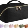 SFXULIX Large Capacity Travel Cosmetic Bag - Makeup Bag, PU Leather Waterproof Cosmetic Bag, Women Portable Travel Makeup Bag With Handle and Divider Flat Lay Makeup Organizer Bag