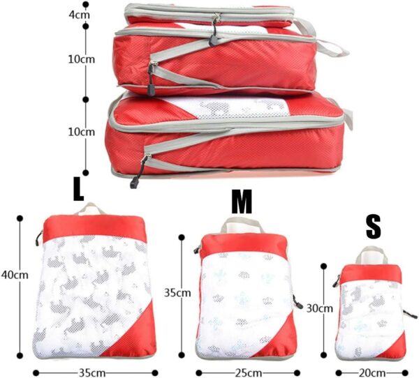 SKEIDO 3Pcs Luggage Suitcase Organizer Set Compression Packing Cubes Travel Storage Bag Foldable Waterproof Nylon（Orange)