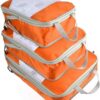 SKEIDO 3Pcs Luggage Suitcase Organizer Set Compression Packing Cubes Travel Storage Bag Foldable Waterproof Nylon（Orange)