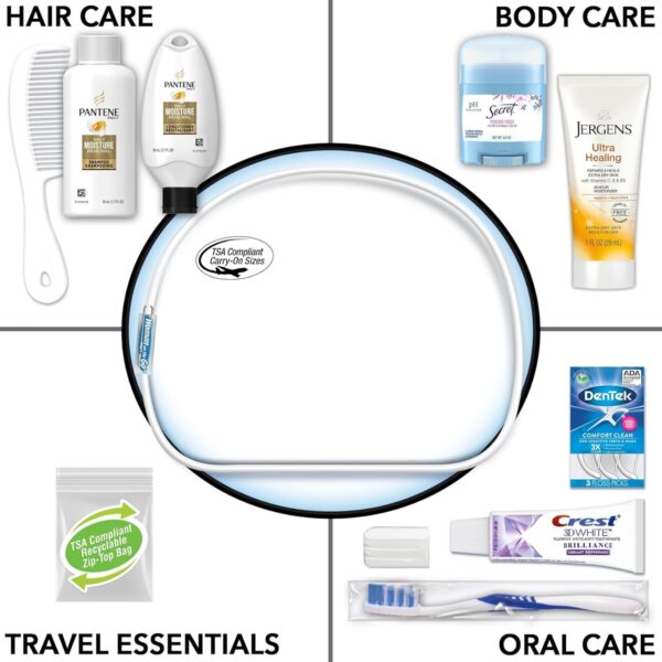 Convenience Kits International Women's Deluxe 10 Piece Kit with Travel Size TSA Compliant Essentials Featuring: Pantene Hair Products in Reusable Toiletry Zippered Bag