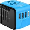 Disgian Travel Adapter, Universal International Power Adapter with 3USB Port And Type-C International Wall Charger Worldwide AC Power Plug for Multi-nation Travel UK, EU, AU Over 200 Countries (Blue)