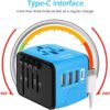 Disgian Travel Adapter, Universal International Power Adapter with 3USB Port And Type-C International Wall Charger Worldwide AC Power Plug for Multi-nation Travel UK, EU, AU Over 200 Countries (Blue)